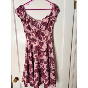 Timeless London Pink Tropical Floral Fit & Flare Dress US 6 Sweetheart Neckline